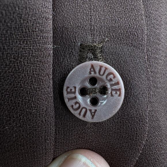 Vintage Augie Ruffle Neck Sheer Button Up Blouse S/M* Chocolate Brown Victorian - Picture 6 of 12